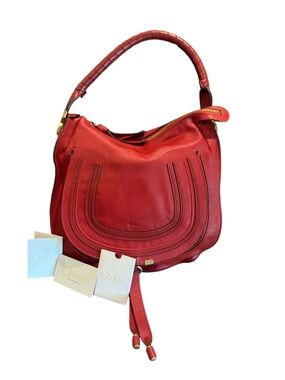 Chloe Red Leather Marcie Saddle Hobo Bag Auth